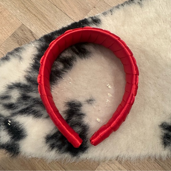 Headband Trio - Red Satin Weave - Navy Velvet - Skinny White w/ Gold Leaf - Picture 2 of 7